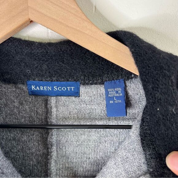 Karen Scott Charcoal and Light Gray Wool Cardigan size Large Vintage - Picture 3 of 6